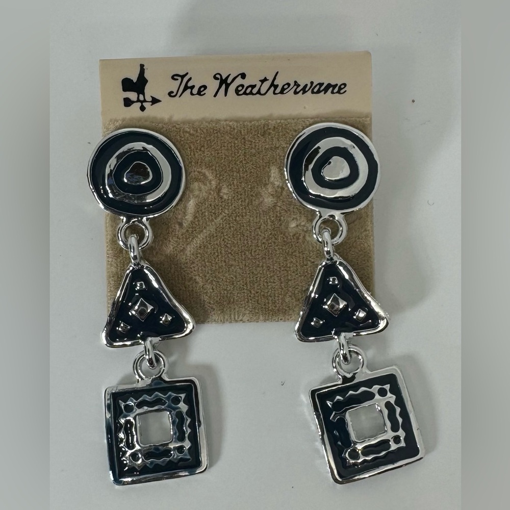 Vintage Geometric Silver Drop Earrings by The Weathervane - Bold & Unique Design